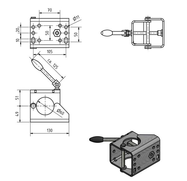Klemmschelle Ø 60 mm mit Gelenkknebel